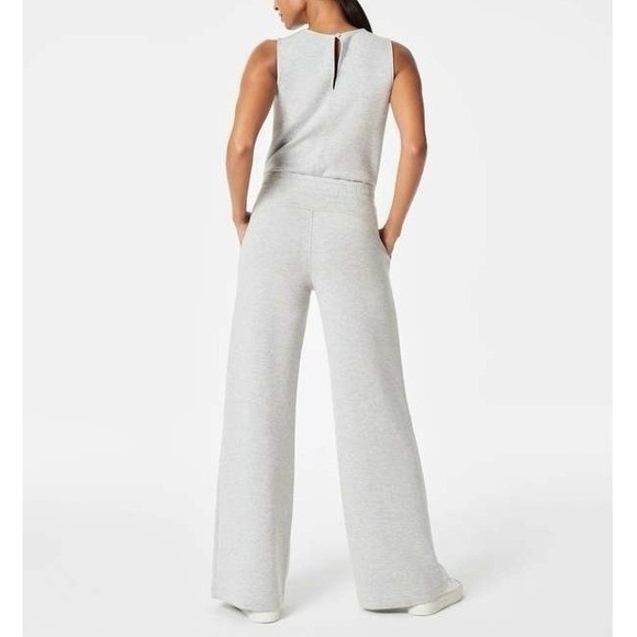 SPANX Air Essentials 1X Jumpsuit Sleeveless Gray Wide Leg Pockets Preppy Stretch - Picture 2 of 6